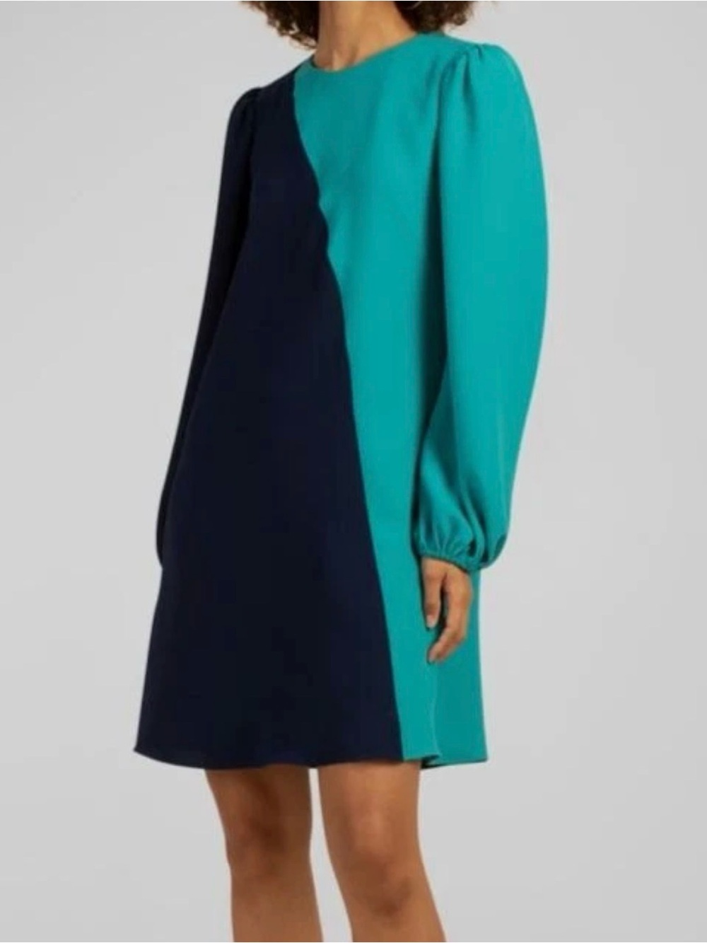 Trina Turk Echo Teal & Navy Colorblock Long-Sleeve Shift Dress